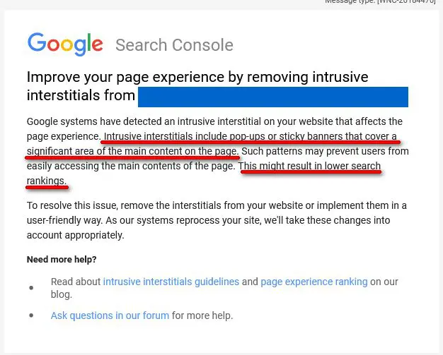 1 Search Console warning interstitials