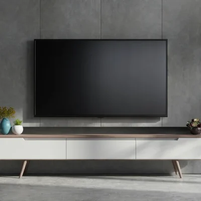 tv wall mounted dark room with concrete wall 3d rendering