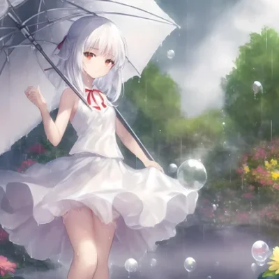 sexy anime japanese light white dress umbrella